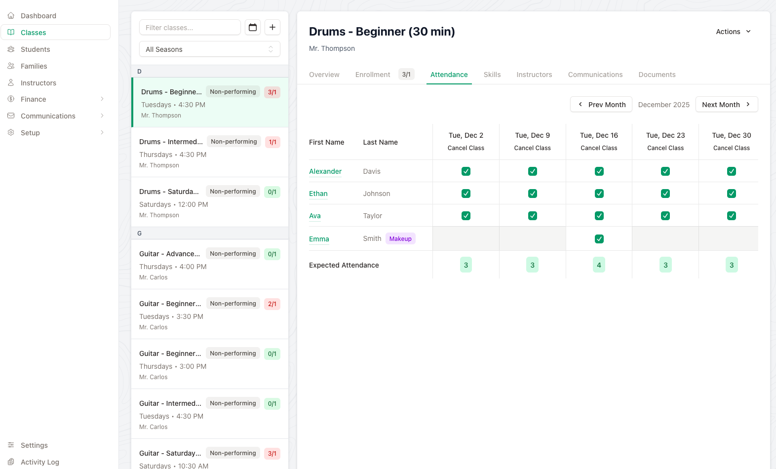 Class Management Dashboard