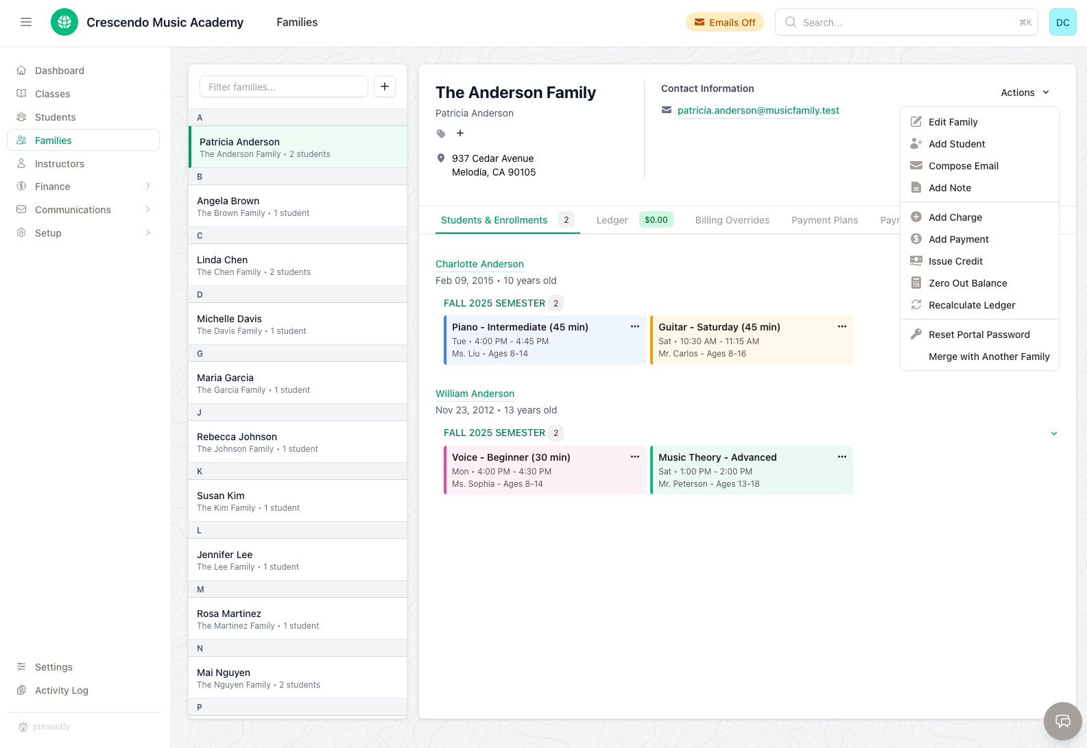 Music School Dashboard